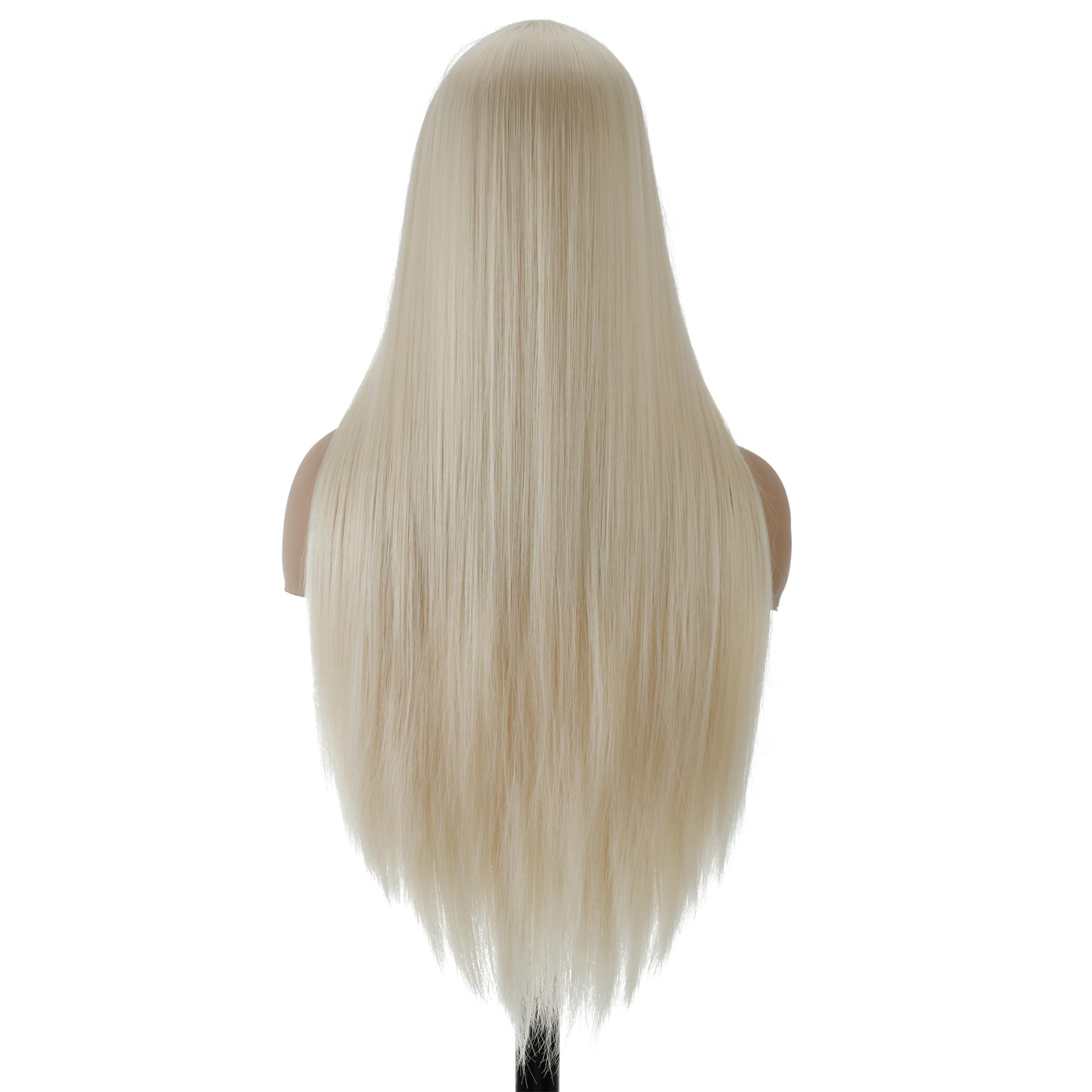 PORSMEER Long Platinum Blonde Natural Looking Glueless Middle Part Wig For Womens Ladies Straight Silky Synthetic Heat Resistant Hair Wig 28inch - Image 2