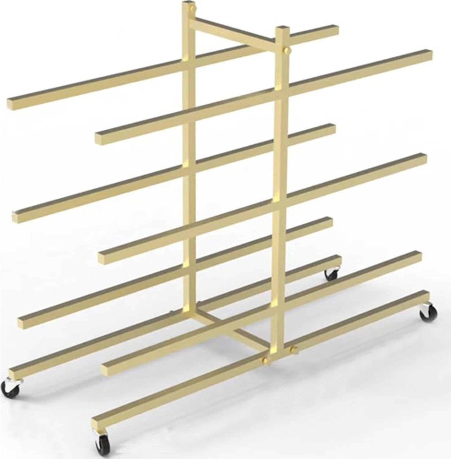 Heavy Duty Iron Half Balance Ball Holder 3 4 5 Shelf, Commercial Home Yoga Mats/Blocks Rolling Storage Trolly for Fitness Room/Garage/Clubs, Freestanding Workout Equipmen,Gold-3 Layer-95cm/37.4in Tall