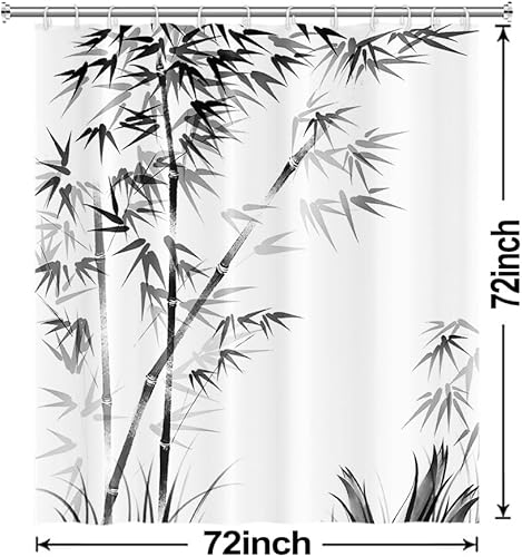 Miniatura 7 de Ruelvth Cortina de ducha de bambú, cortina de ducha de bambú de tinta estética para baño, tela impermeable, juego de cortina de ducha blanco y negro
