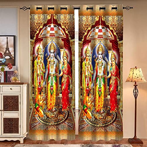 Image of Premium Shri Ram Darbar Parde for Mandir, Pooja Room Curtain for Temple /God Design, 4x9 feet Long Curtains Set of 2 Pc