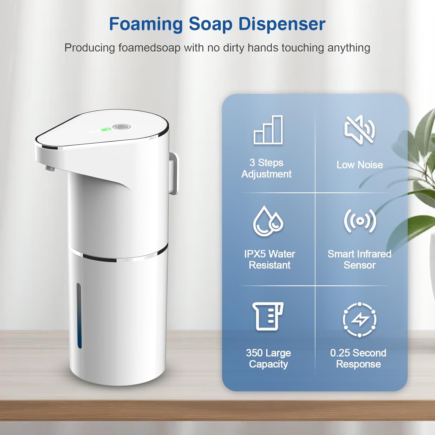 Automatic Soap Dispenser – Touchless Foaming Soap Dispenser 350ml USB Rechargeable Dispenser Electric Wall Mounted 3 Levels Adjustable for Bathroom Kitchen Dish Soap - Image 2