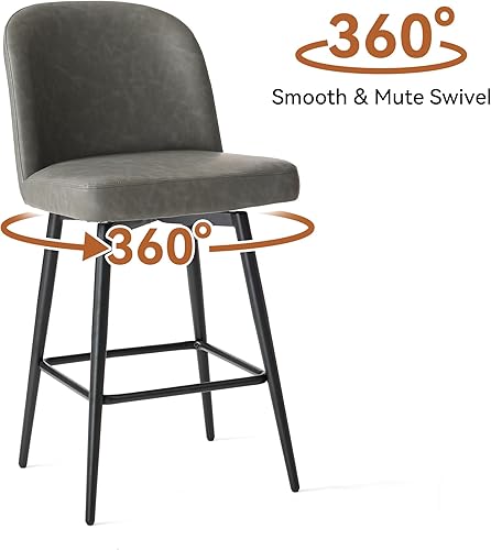 Miniatura 6 de Juego de 3 taburetes de bar de altura de mostrador, 26.9 pulgadas de alto, taburetes de bar tapizados giratorios con respaldo y patas de metal para