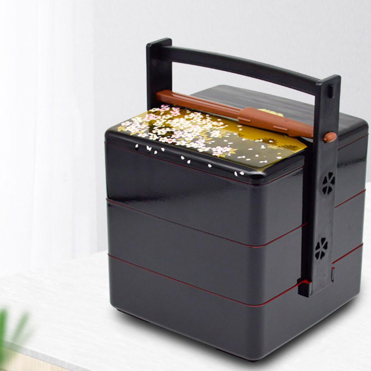 Boîte à Lunch Bento Japonaise en Abs Noire Réutilisable Design Pratique à Trois Niveaux, pour Pique-niques et Rangement des Aliments