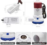 Vista 3 de Bomba de sentina 12 V 1500 GPH Bomba de agua de sentina para barco, bomba de sentina marina eléctrica con interruptor de flotador automático