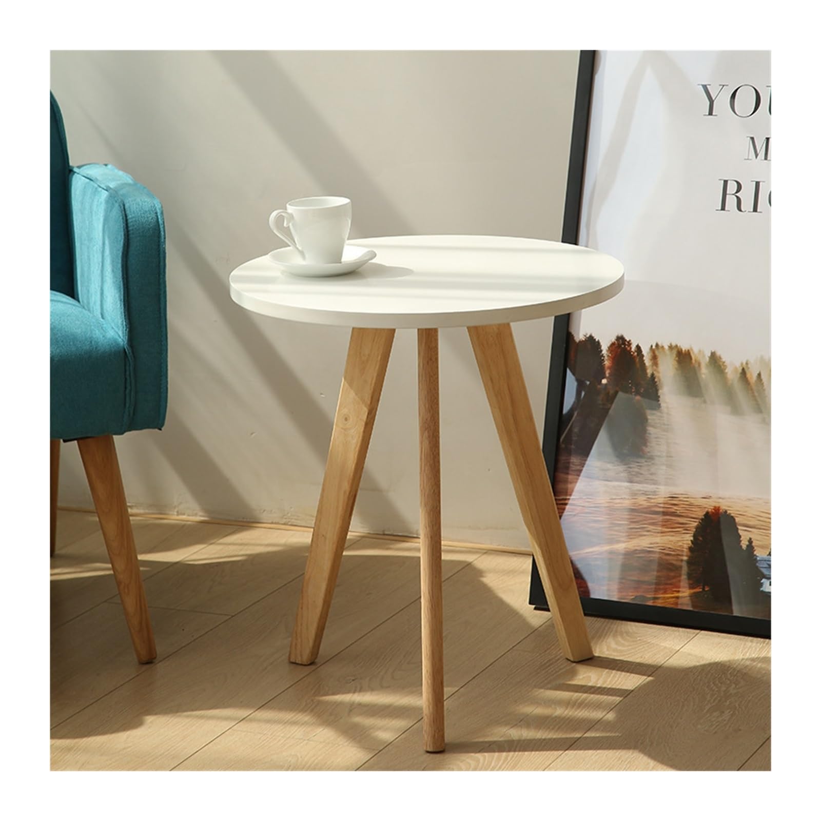 Mesa de Escritorio Para Computadora Tavolino da caffè rotondo in legno massello, tavolino semplice, tavolino casual, piccolo tavolo triangolare studio per camera da letto (giallo)