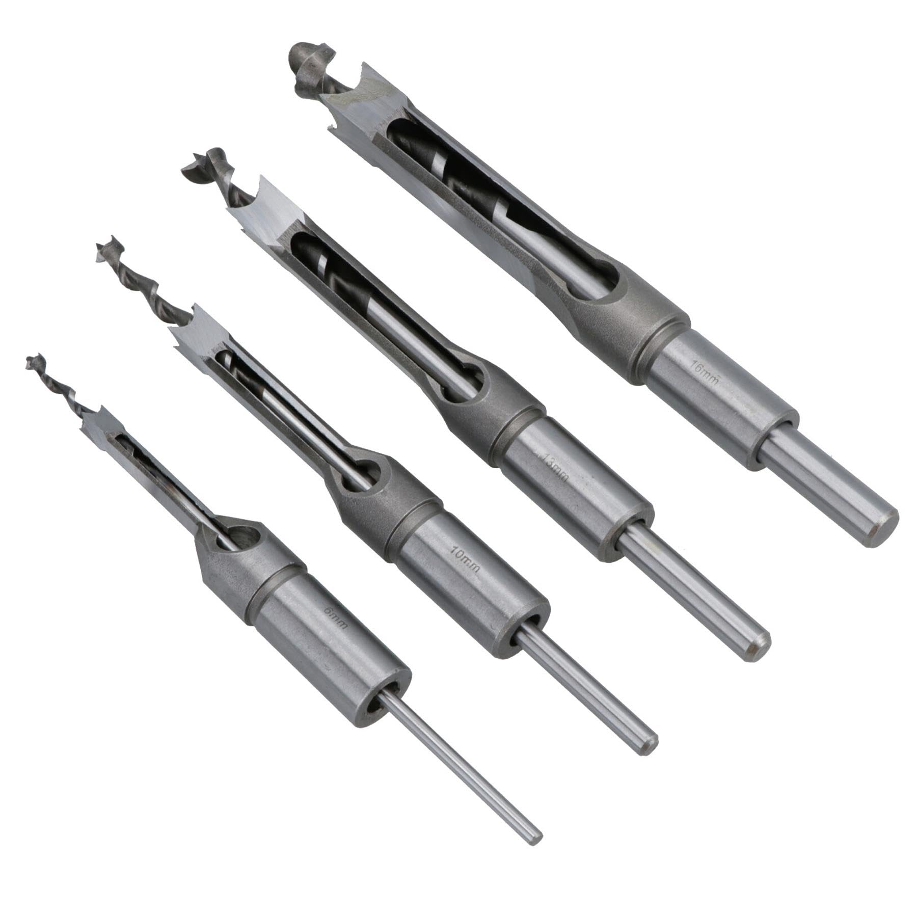 4pc Ensemble d'outils de forage de mortaise 6,10,13 et 16mm dans le bois Ciseaux à bois Boîte TE665