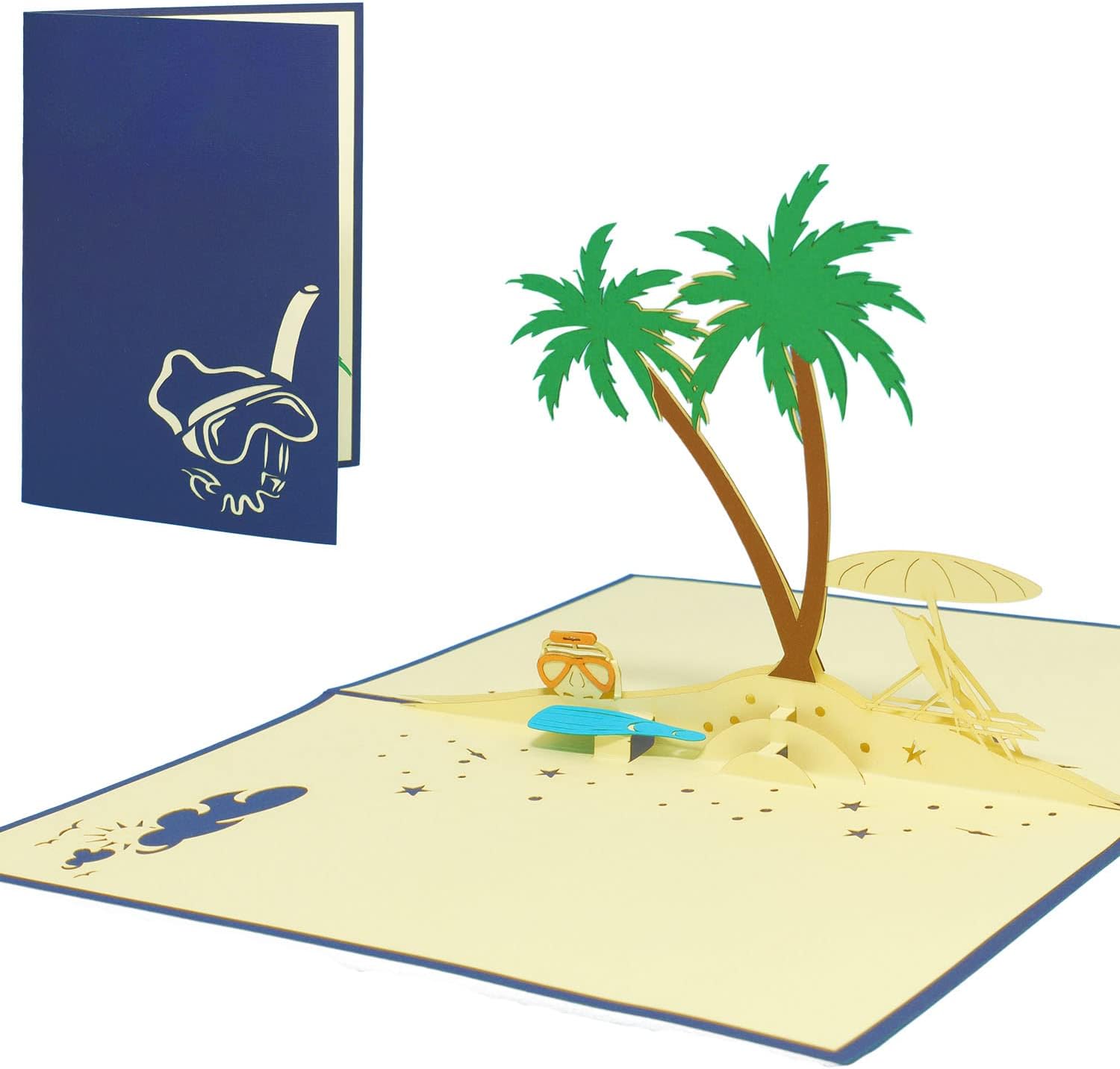 LINPopUp, Pop Up 3D Greeting Card, Birthdays, Congratulations, Relaxing, Travel Vouchers, Vacation, Invitation, Thank you, Retirement, Gift Card, Palm Tree Island, N109
