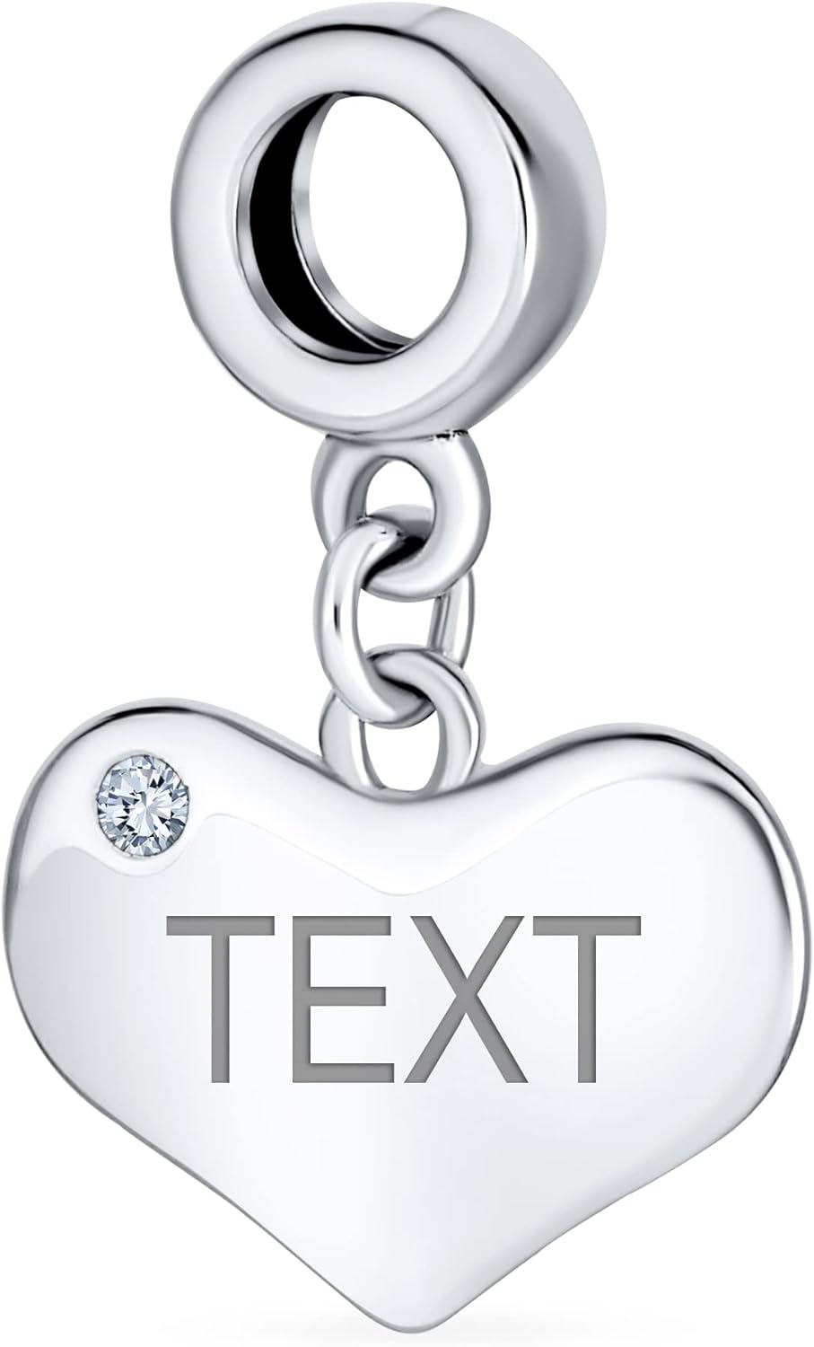 Bling Jewelry Engravable Initial Monogram Crystal Accent Dangle Heart Charm Bead For Women Teen .925 Sterling Silver European Bracelet Simulated Birthstone Colors