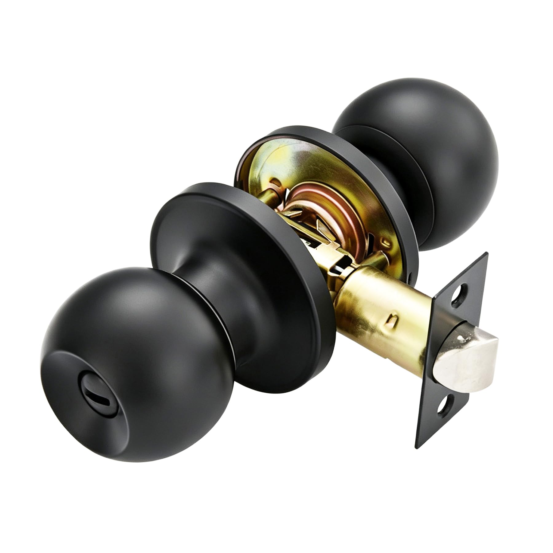 Winbay Privacy Door Lock Set, Keyless Door Knob for Internal Bathroom Bedroom Doors, Round Door Handle, Interior Door Lock, Matte Black