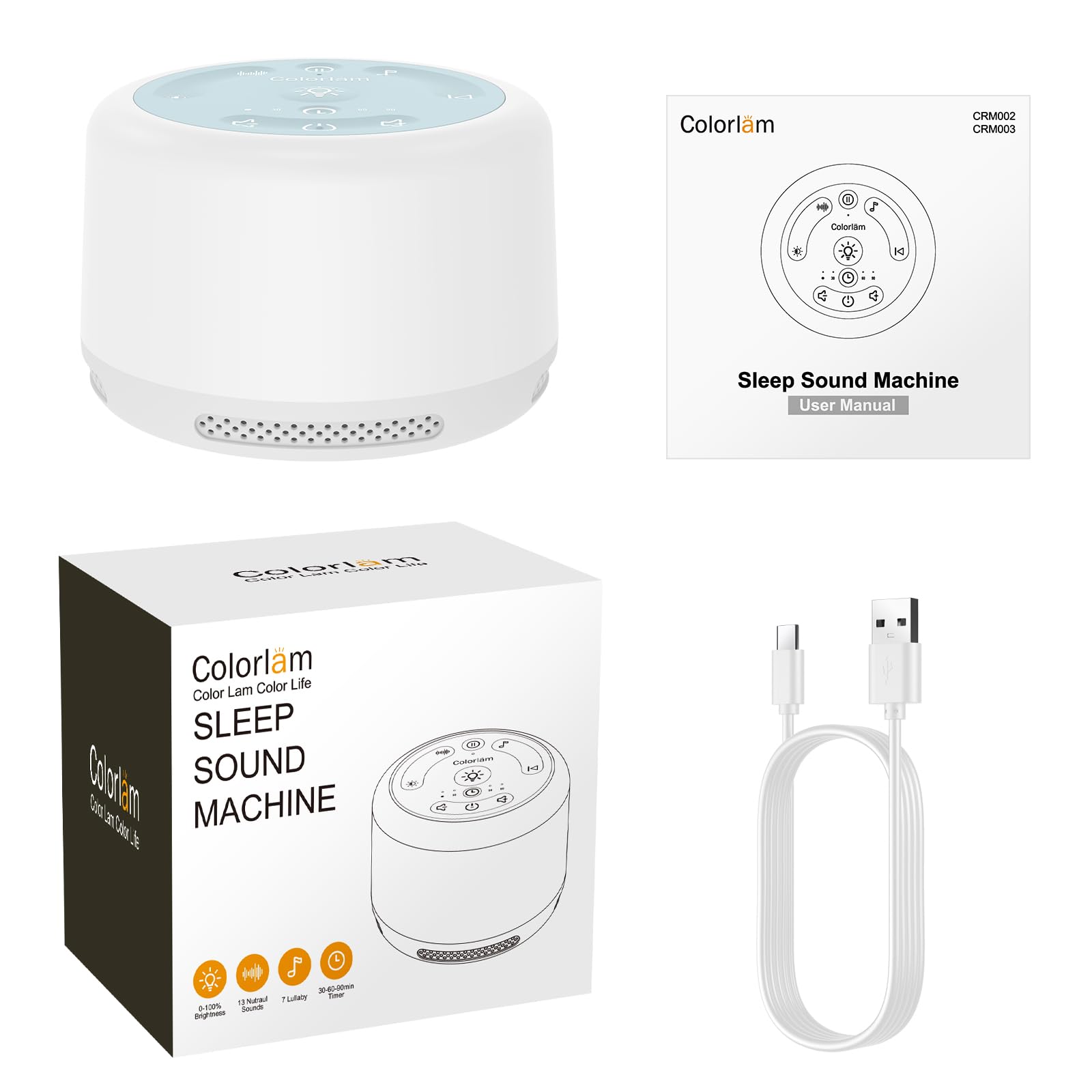 Macchina per il sonno ricaricabile, per bambini, adulti, bambini, con 20 suoni lenitivi e luce notturna con 6 livelli di volume, 3 timer, funzione di memoria per casa, ufficio, viaggi