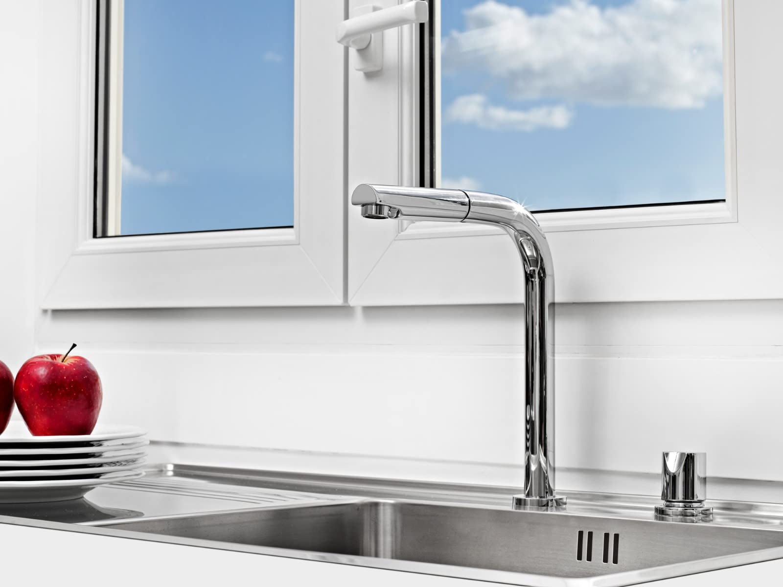 Essebagno Magic mitigeur évier chromé escamotable extractible 2 trous 'spécial fenêtre'