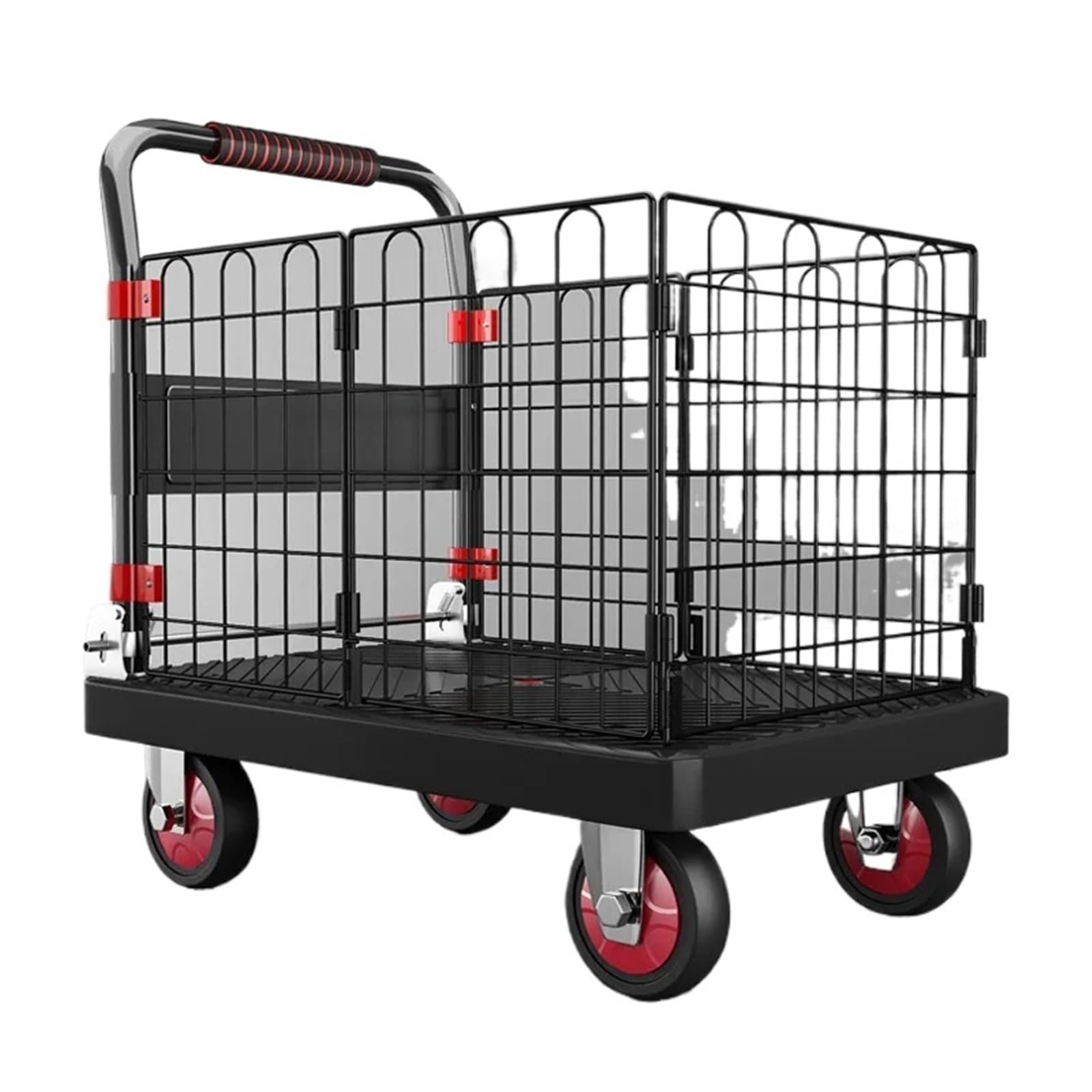 Składany wózek płaski, 4-kołowy cichy wózek do transportu artykułów gospodarstwa domowego, boczne ogrodzenia, nośność 250 kg