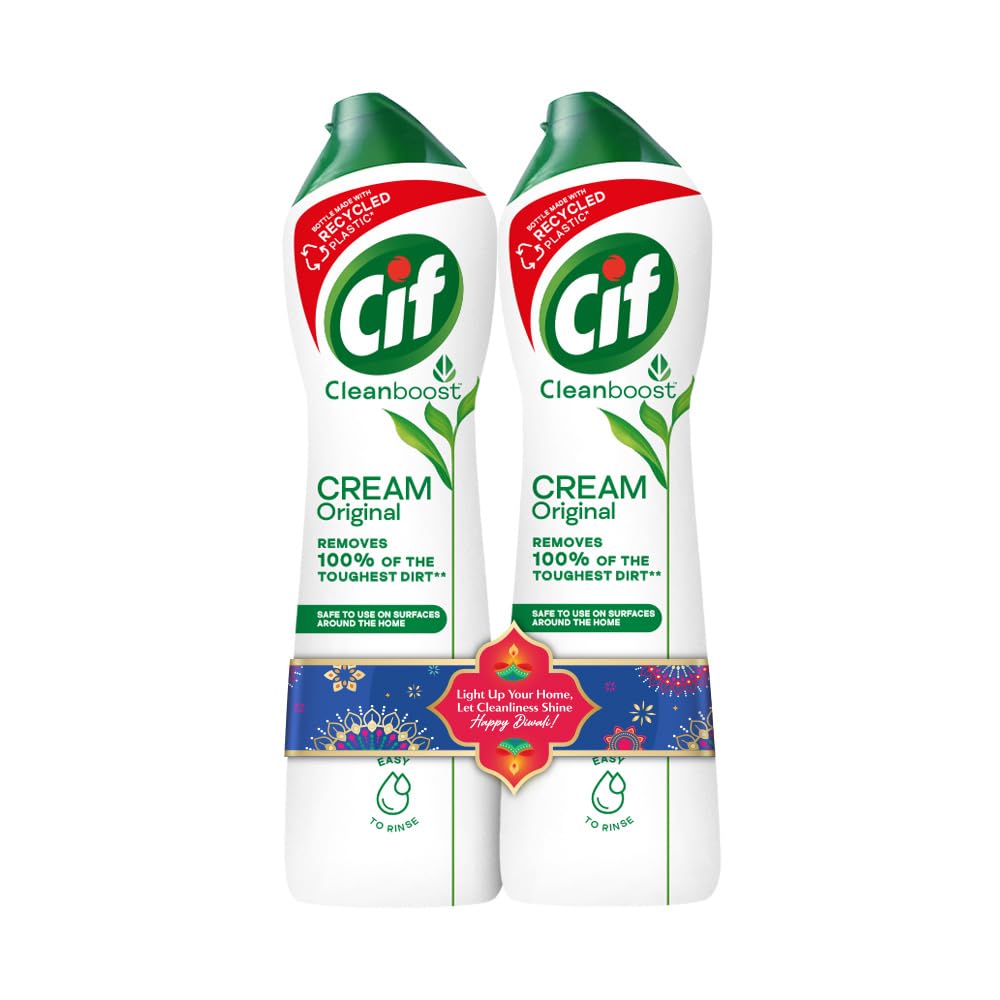 CifOriginal Multipurpose Surface Cleaner Cream for Kitchen & Bathroom, Ocean Breeze Scent, 100% Dirt Removal with Natural Cleaning Particles, 2x500ml