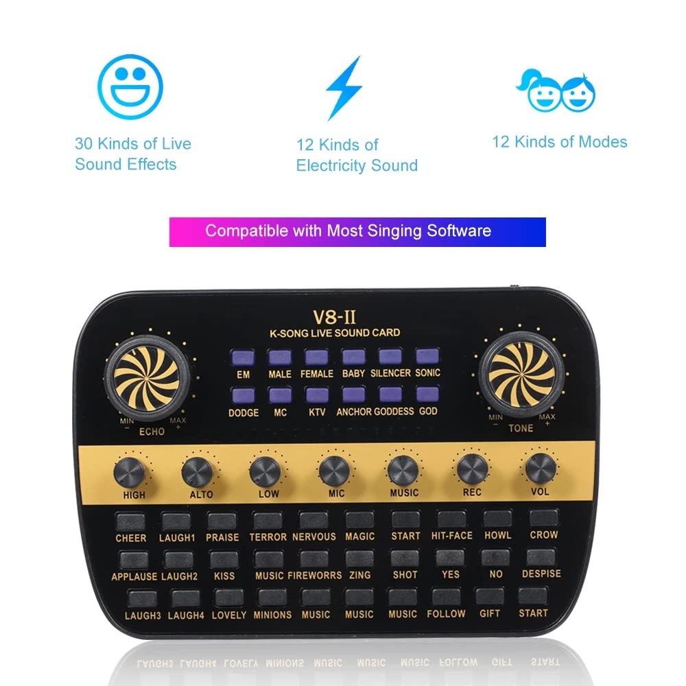 MRKU Carte Son V8 Live Mixeur Audio Intelligent à Volume réglable Carte Son pour Ordinateur PC Son en Direct