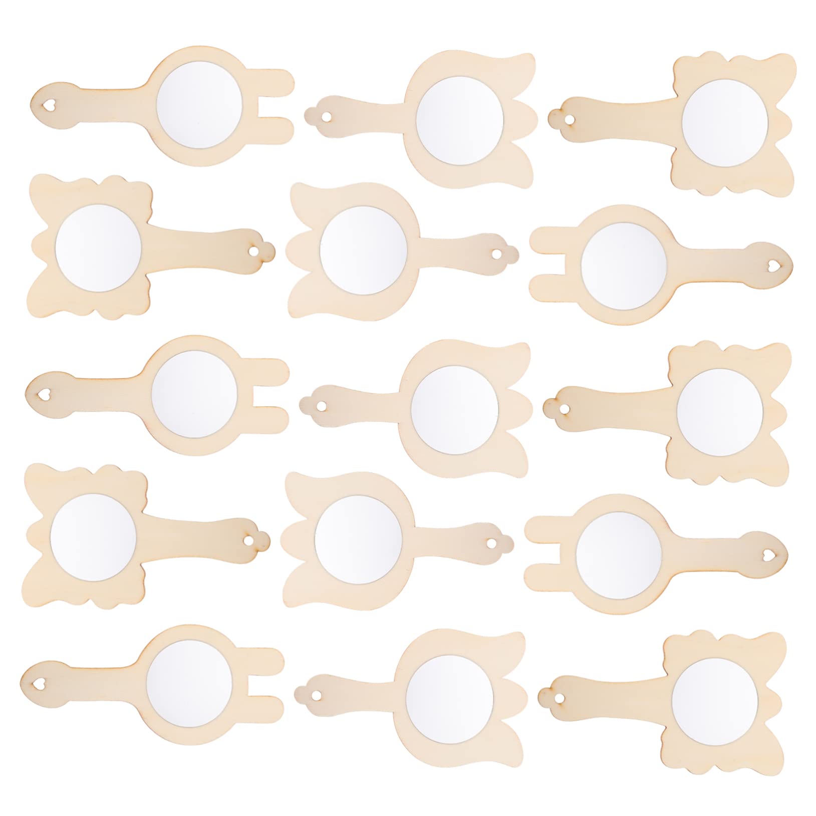 VICASKY DIY Mini Mirrors Set of 15 Unfinished Wood Craft Mirrors for Boys and Girls for Classroom Arts Crafts Adorable Toys