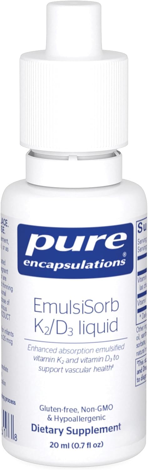 Pure Encapsulations EmulsiSorb K2/D3 Liquid | Enhanced-Absorption Emulsified Vitamin K2 and Vitamin D3 for Vascular Health Support | 0.7 Fl Oz