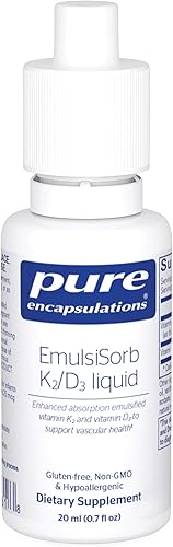 Pure Encapsulations EmulsiSorb K2/D3 Liquid Vitamina K2 y D3 emulsionada de absorción mejorada para apoyo a la salud vascular 0.7 onzas líquidas