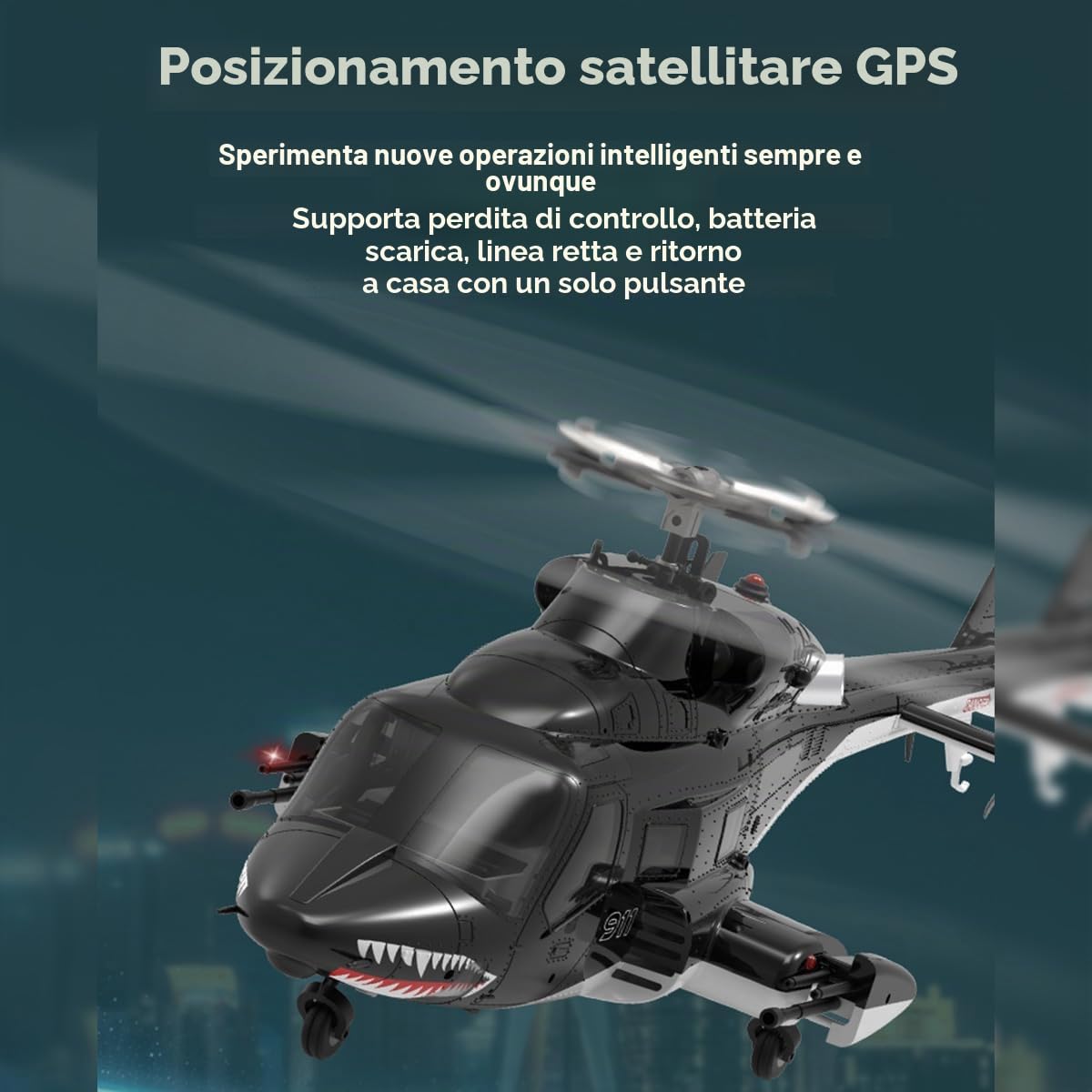 Air-wolf elicottero RC per adulti, aereo Wolfbush AW-911, scala 1/34, 2,4 G, 9 CH Flybarless con modalità cascata 6G/3D, modello elicottero RC a 1 batteria con posizionamento GPS