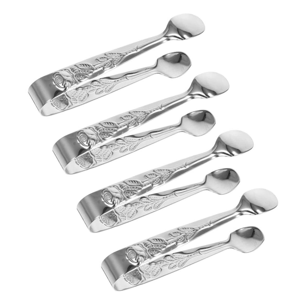 STOBAZA Pcs Mini Rose Gold Embossed Stainless Steel Ice Cube Tongs for Cooking