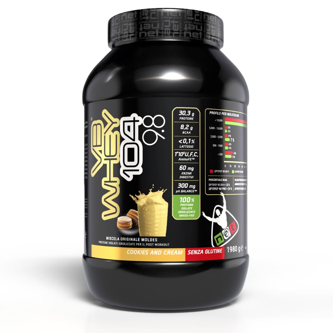 Net Integratori VB WHEY 104 9.8 Optipep - 1980g Cookie and Cream - Proteine Isolate Idrolizzate per via Enzimatica Con EAA e BCAA - Massimizza Sintesi Proteica Crescita e Mantenimento Muscolare