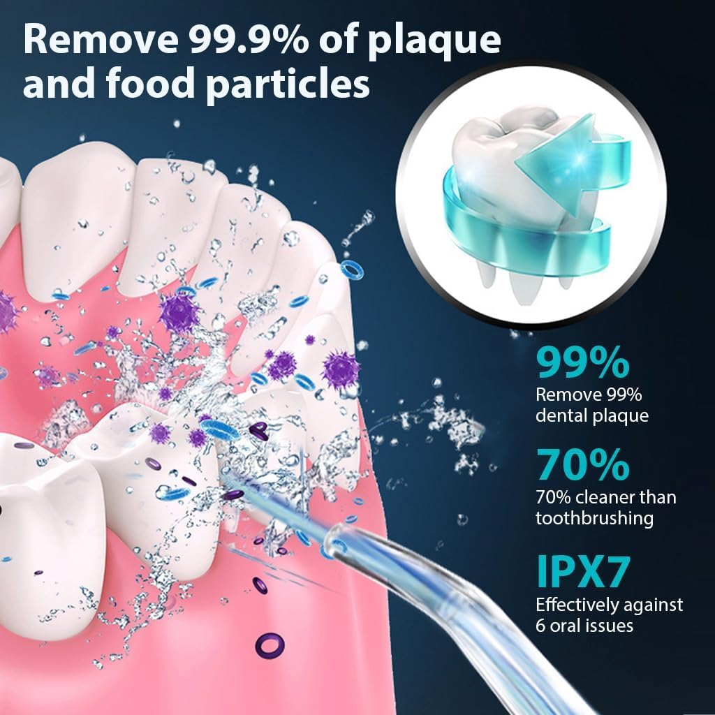 Generic Cordless Water Dental Flosser for Teeth Cleaning, 220ml Tank, 3 Modes, 4 Jets, IPX7 Waterproof