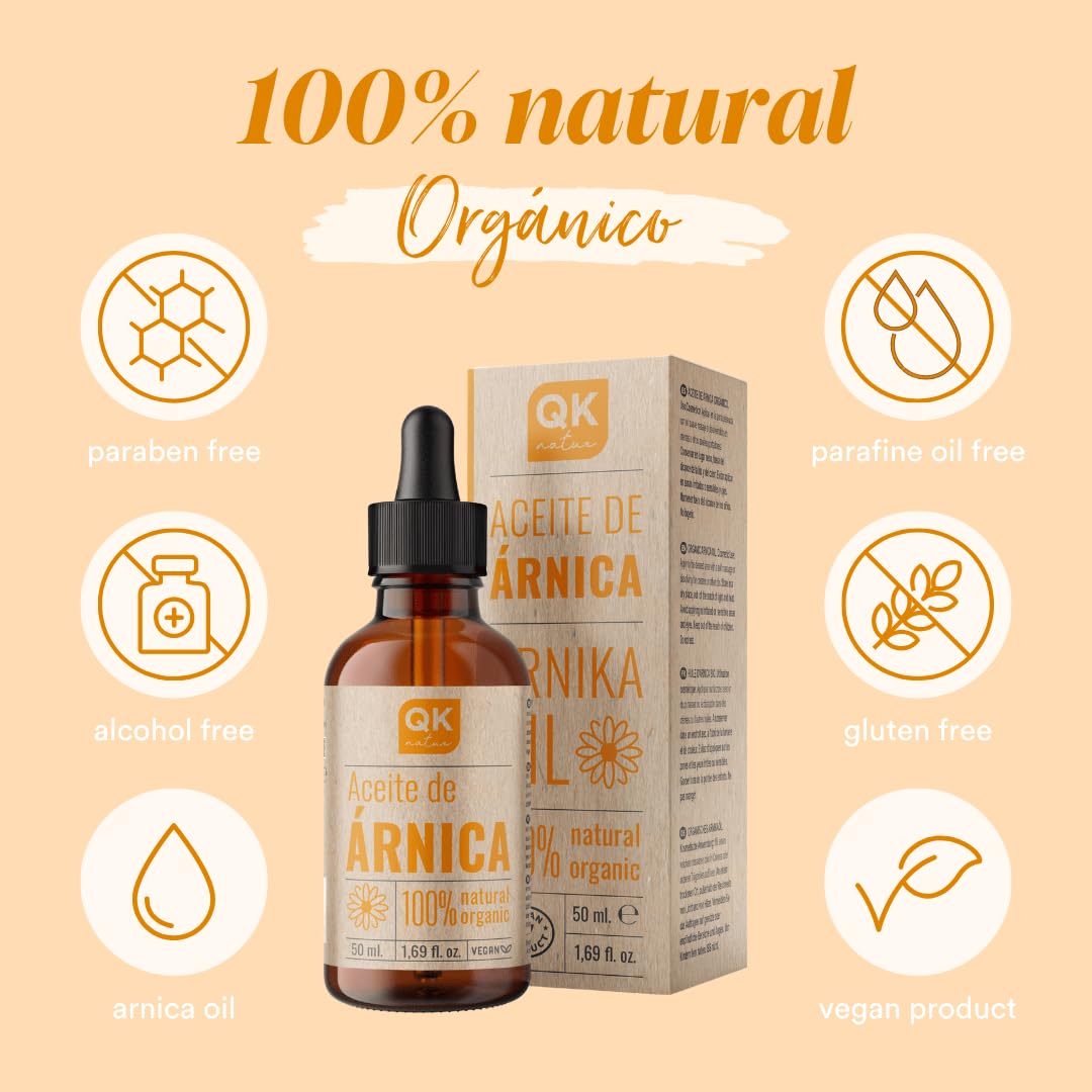 QKnatur ARNICA - 100% czysty olejek z arniki górskiej - napięcie mięśni, szyja, ramiona, plecy - organiczny - roślinny - 50 ml