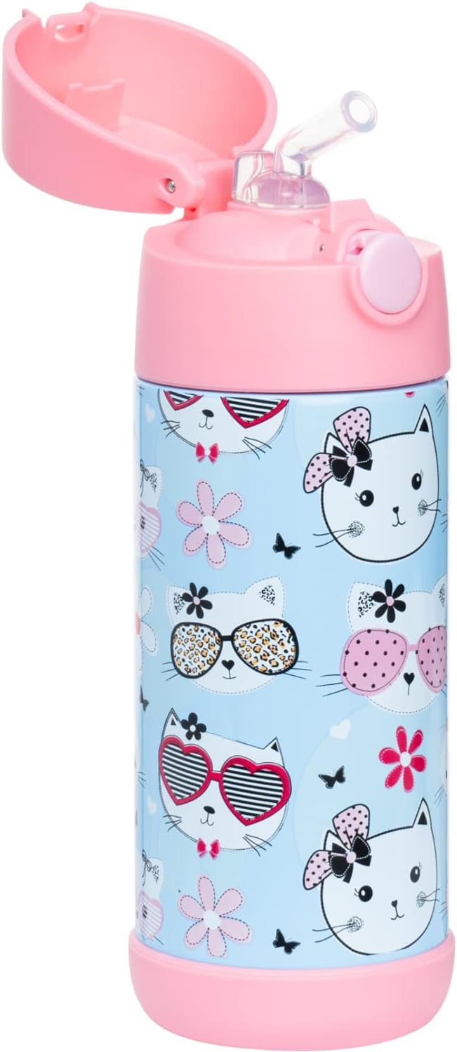 Snug Insulated Kids Water Bottle with Straw & Spout – Double-Wall Stainless Steel, Leakproof, Easy-Flip Lid – For School, Travel, Toddlers & Big Kids - Kitty, 12oz - Image 2