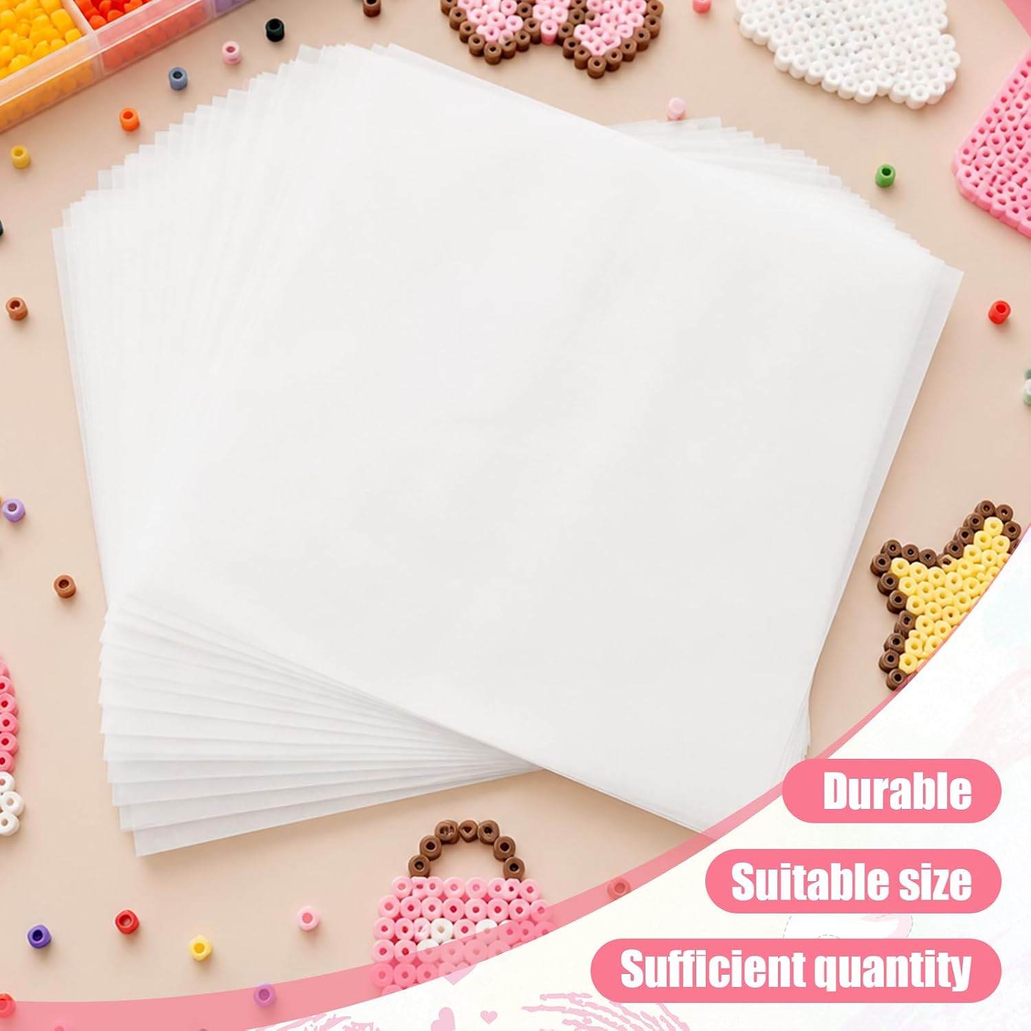 BOXOB 100pcs 20x20cm/7.87x7.87in Fuse Bead Iron Paper for DIY Craft
