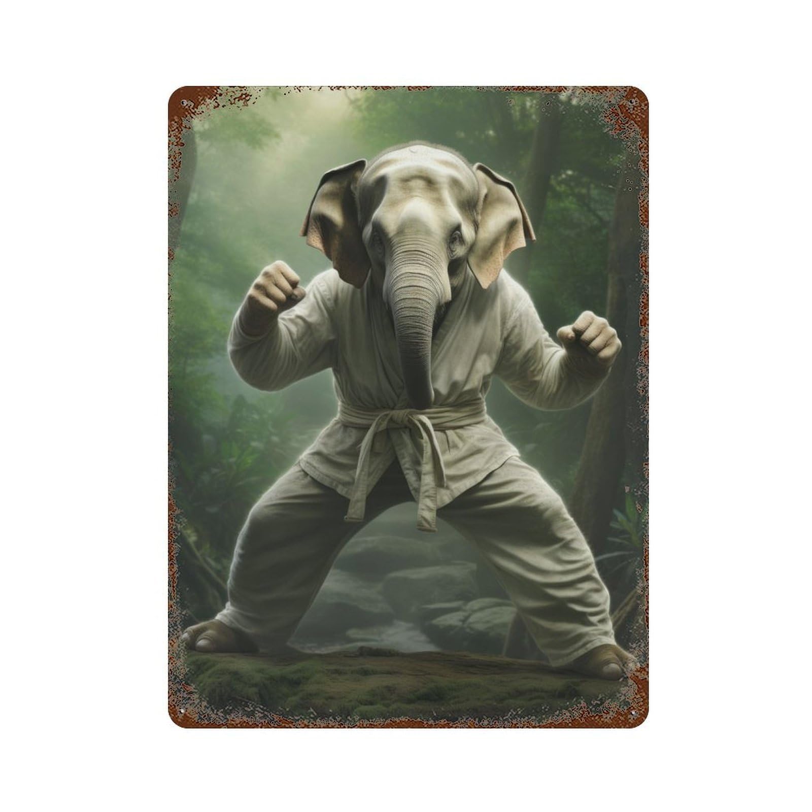 Karate Elephant Retro Metal Sign 15.7"x11.8", Vintage Wall Decor for Garage, Pub Or Kitchen