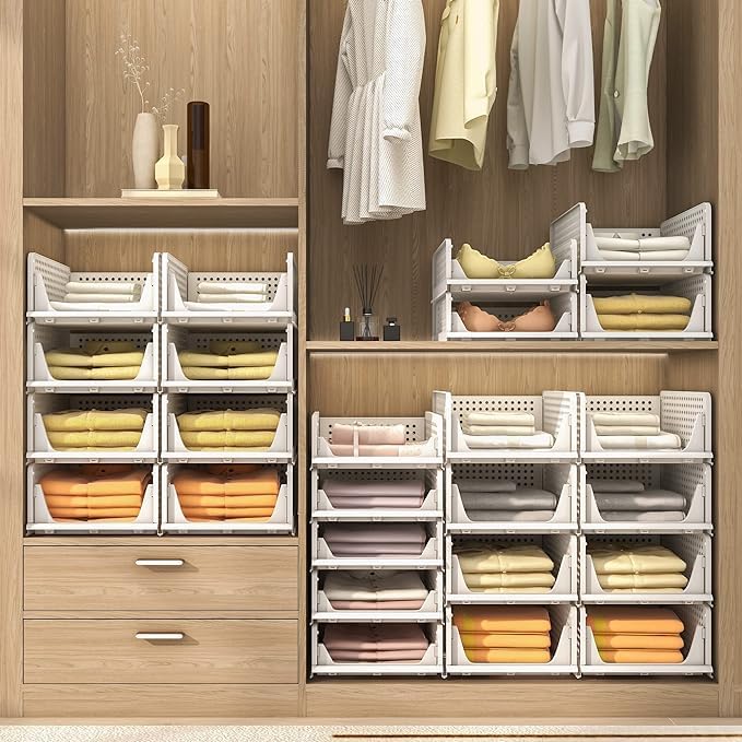 Image of STEFFAN Plastic Modular Drawer Storage Chest of Drawers Organizer Storage Box, Large Stomo Racks for Multipurpose Anti-Slip Shoes Organizers (Pack of 10, light Pink)