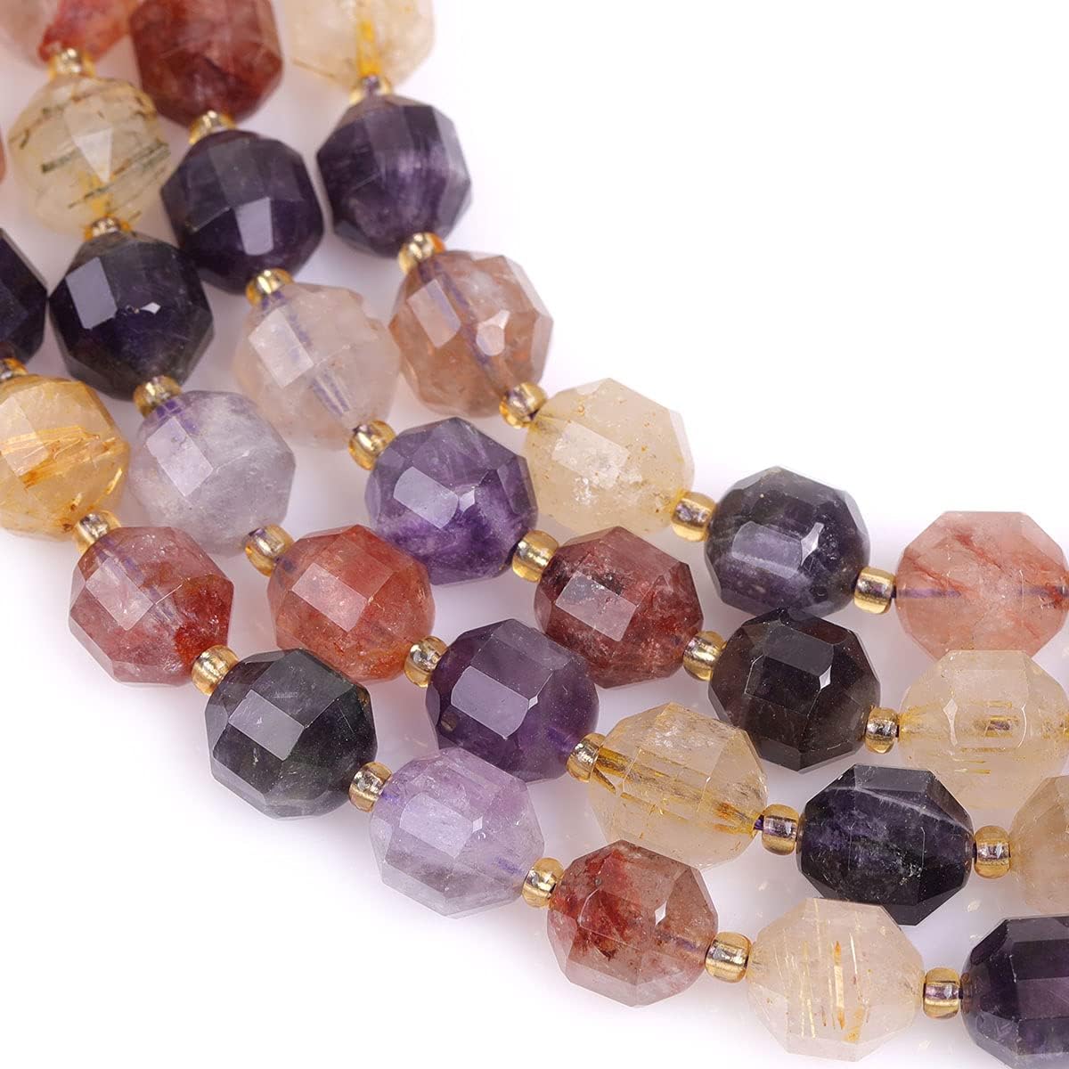 JOE FOREMAN 10mm Bicone Hand Faceted Genuine Mixed Auralite23 Auralite 23 Quartz Beads Natural Gemstone Beads for Jewelry Making Adults Bulk Full 15" Strand Energy Stone Healing Power Crystals