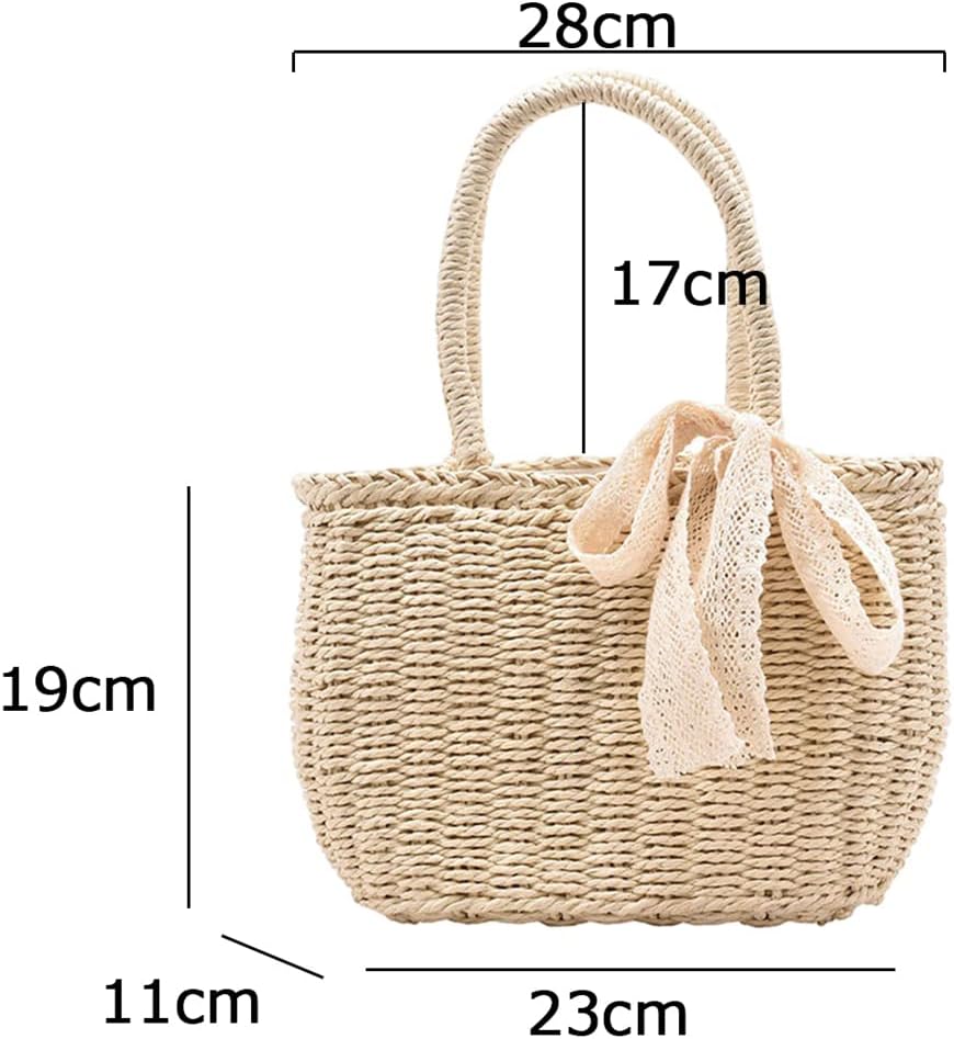 竹ハンドルと透かし編みの粋なカゴバッグ 風神雷神柄の巾着付き 楽天