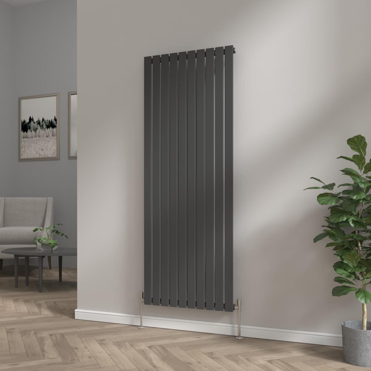 NRG 1800x680 Vertical Column Designer Radiator Black Single Flat Panel