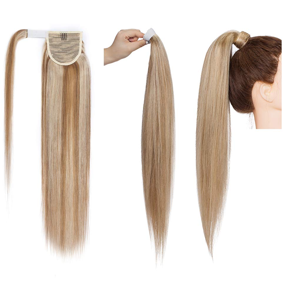 SEGO Extension Coda di Cavallo Capelli Veri Clip Fascia Unica 100% Remy Human Hair Umani Lisci Naturali Ponytail Extensions Aderire 50cm-95g # Castano Chiaro Dorato mix Biondo Chiarissimo