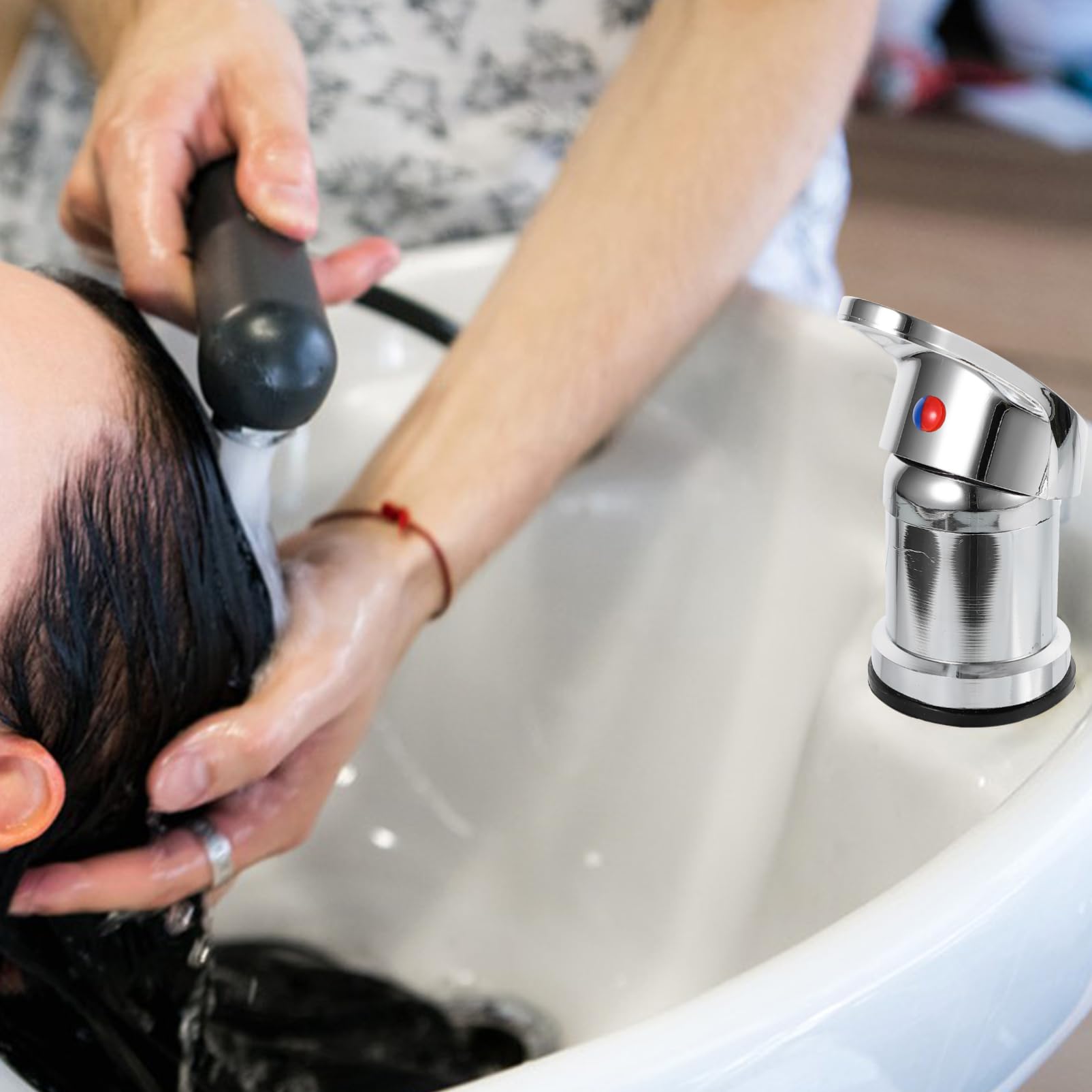 Uonlytech Shampoo Bowl Faucet Copper Bathroom Faucet Salon Sink Spa Wash Hair Tap for Hot and Cold Mixer — view 4