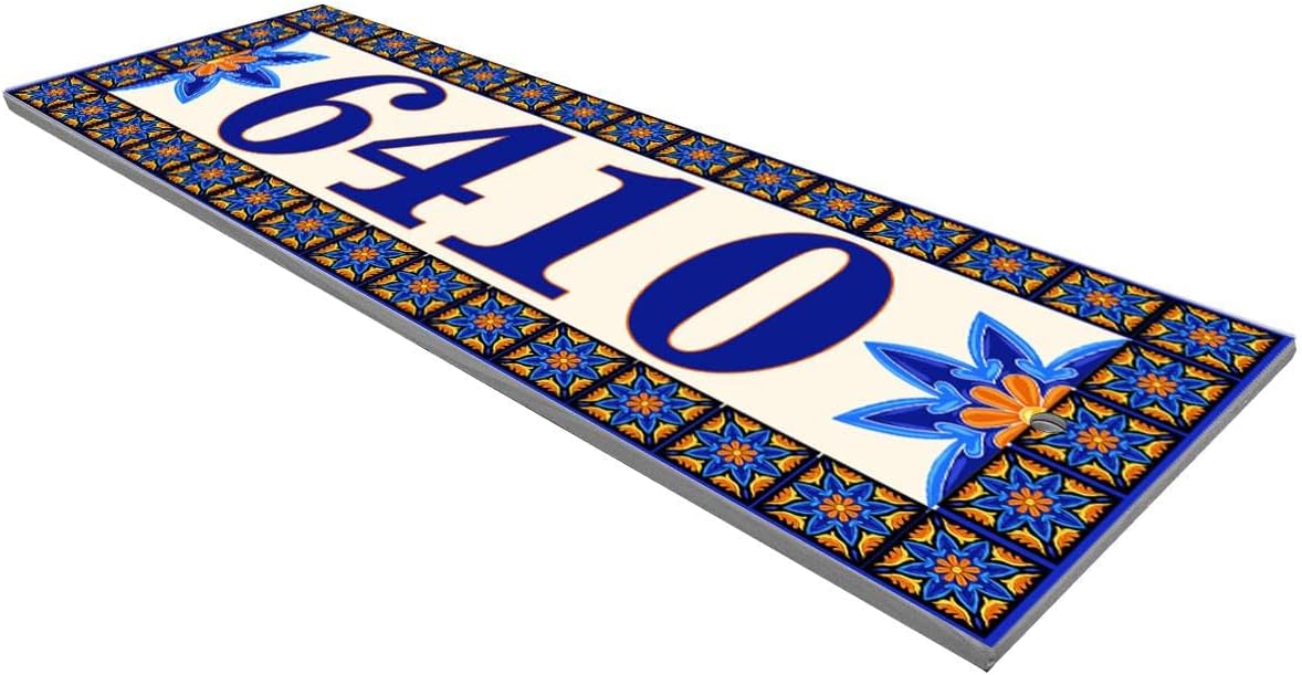 Hispanic Tile Floral Themed Ceramic Tile House Number Large Address Plaque