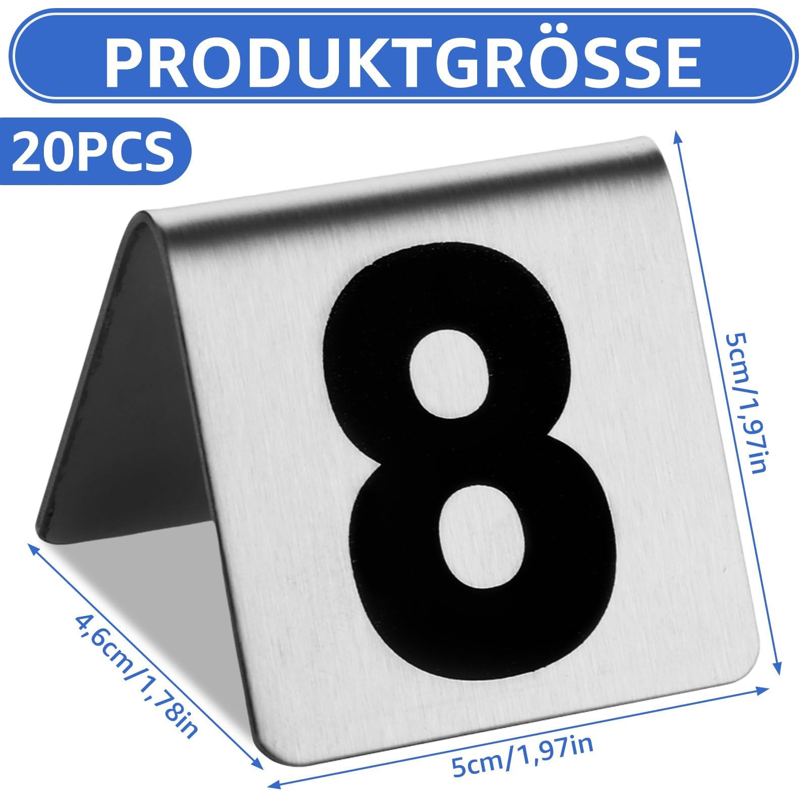 20 numeri da tavolo in acciaio inox 1-20, numeri da tavolo su entrambi i lati, numeri da tavolo 5 x 5 x 4,6 cm, in acciaio inox, per ristoranti, ricevimenti, banchetti, bar, bar