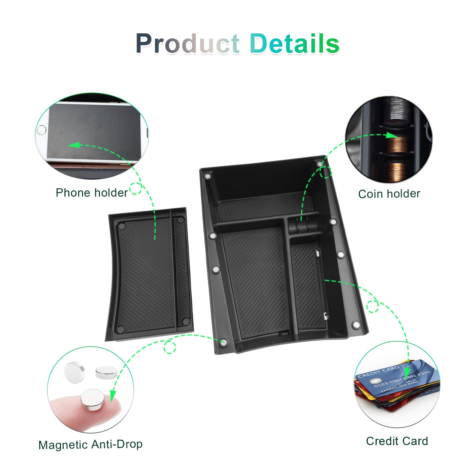 GAFAT Kompatibel mit Kia EV3 Earth GT Line 2025 2026 Mittelkonsole Aufbewahrungsbox, Beweglicher Obere Ablage mit Magneten, EV3 ab 2024 Multifunktionale Organizer Unter der Mittelkonsole mit Matten