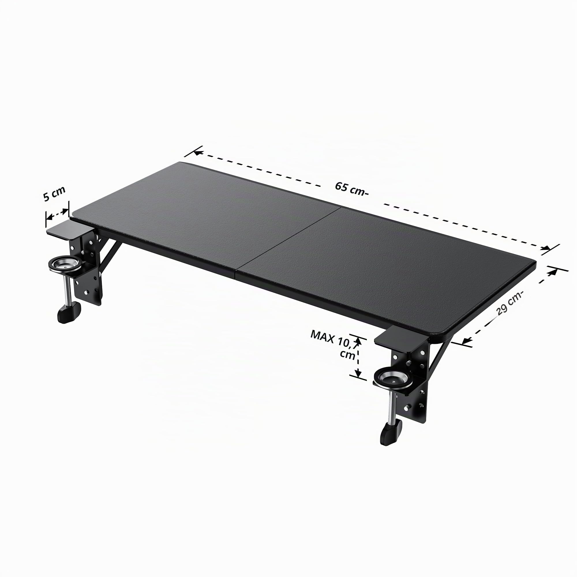 Plateau d'extension de bureau ergonomique, 65 x 29 cm, grande taille, plateau de clavier pliable à fixer par pince, support d'accoudoir pour la maison et le bureau, noir