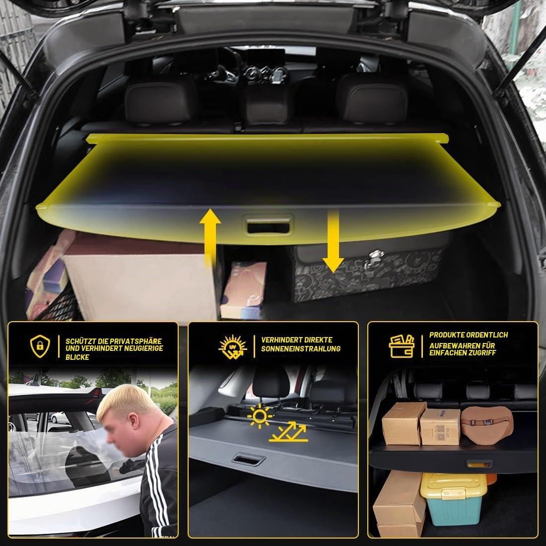 Laderaumabdeckung Kofferraum Schutz Abdeckung Cargo Cover kompatibel mit GLK 300 2008-2015 Schwarz Ausziehbar Kofferraumabdeckung Rollo | Kofferraumabdeckung, robustes , UV-beständig, reißfest, Aluminium-Querstrebe,für alle Wetter, Ordnung im Kofferraum