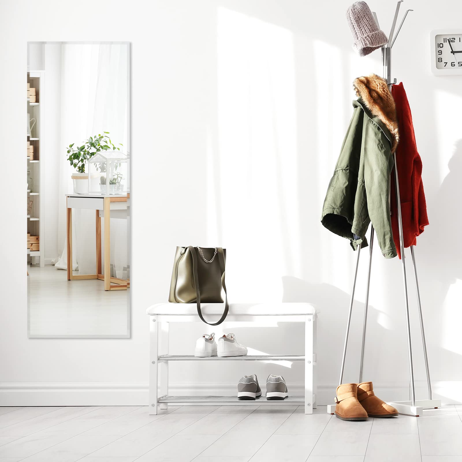 COSTWAY Specchio da Parete 110 x 38 cm, Specchio Rettangolare Montato a Parete, Specchio a Figura Intera per Guardaroba Corridoio Soggiorno