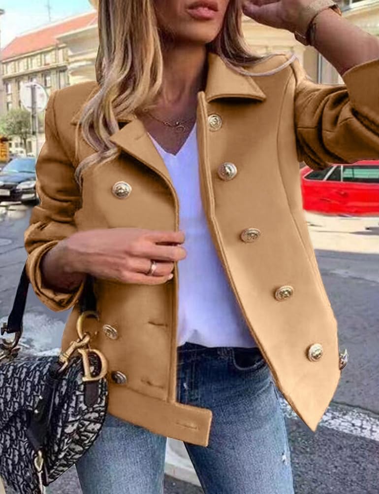 IDEALSANXUN Womens Cropped Wool Coat Fall Winter Double Breasted Peacoat Dressy Blazer Jackets - Image 2