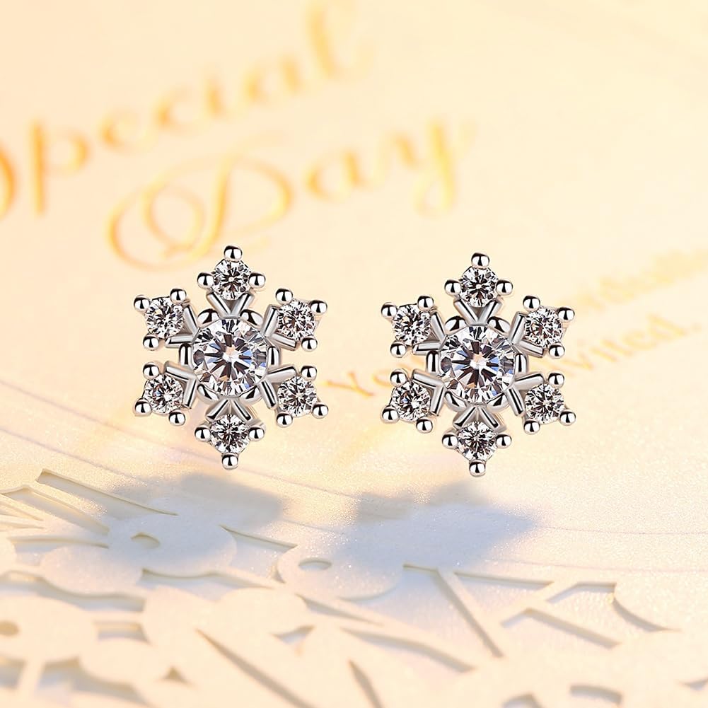 BG&WLing Snowflake Earrings for Women 925 Sterling Silver Earrings Stud with Cubic Zirconia Hypoallergenic Christmas Jewelry - Image 5