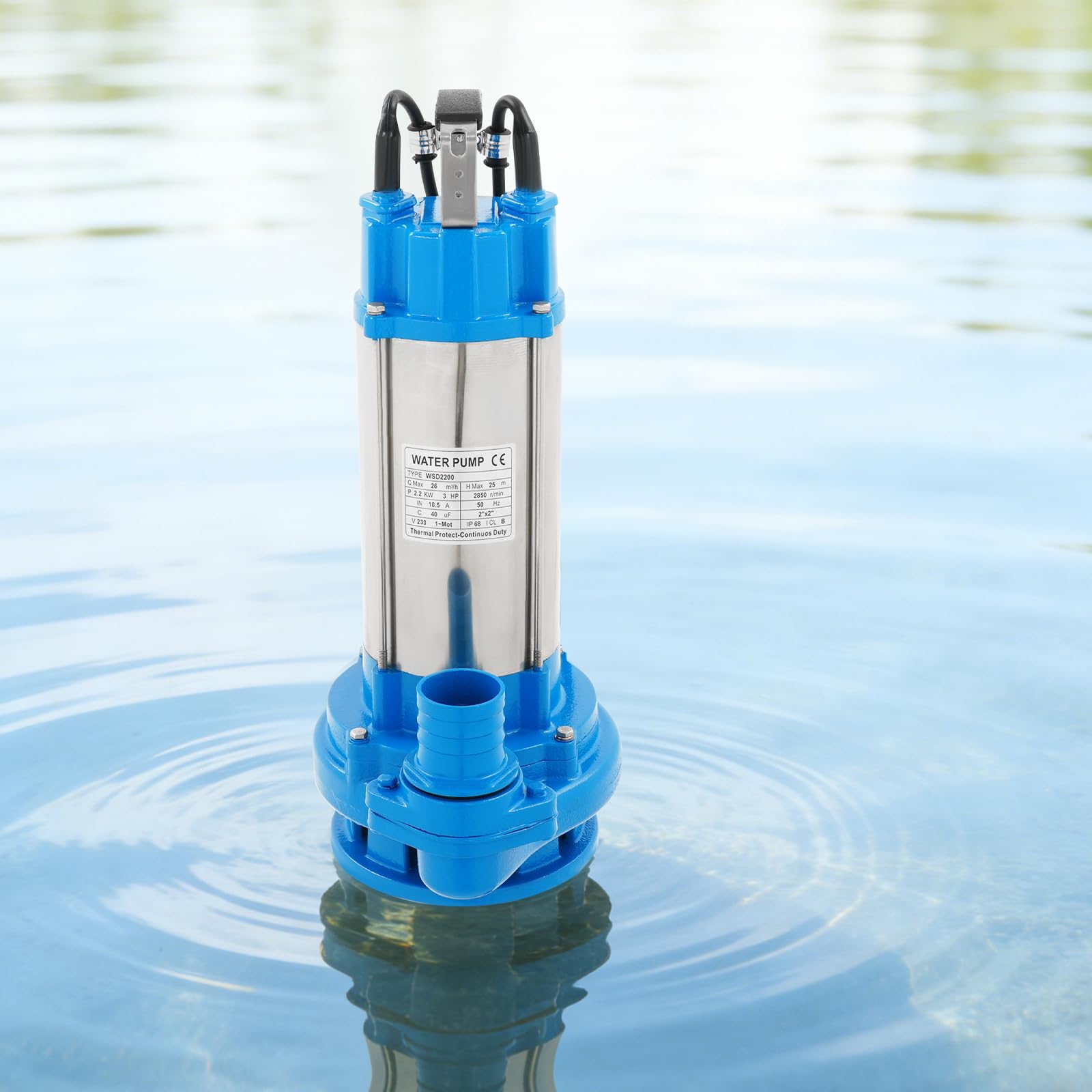 Pompa sommergibile per acque sporche, in acciaio inox, 2200 W, con interruttore a galleggiante, altezza di mandata 25 m, profondità di immersione 30 m, pompa sommergibile per acque reflue (blu)