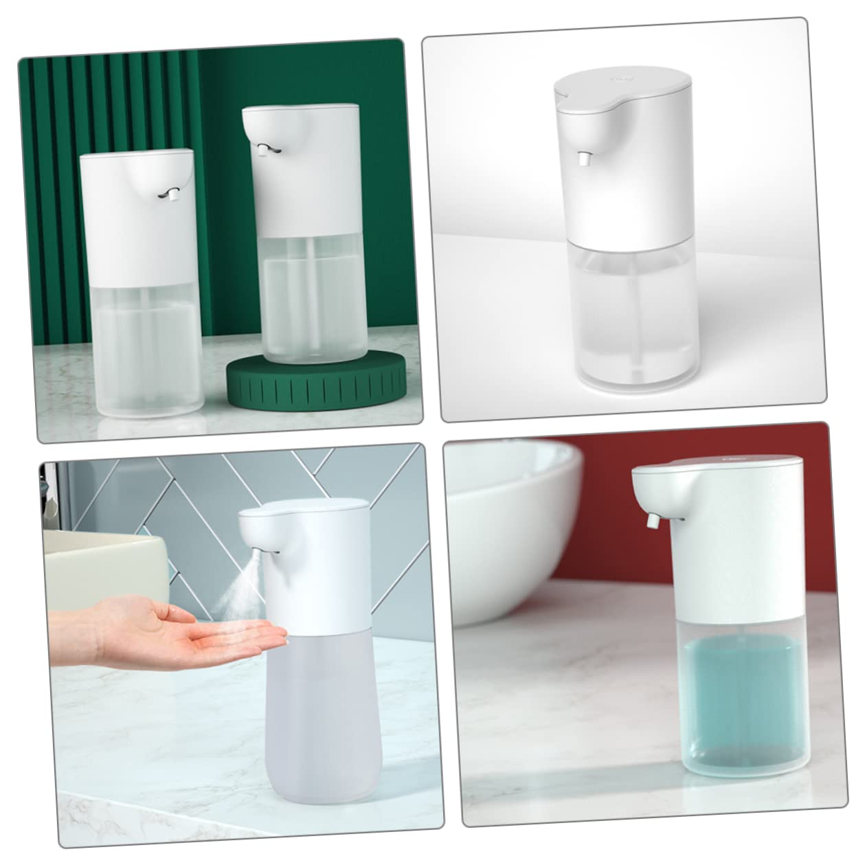 PRETYZOOM Dispenser Automatico Sapone Ricaricabile Usb, 350ml, Erogatore Schiuma in Abs per Lavello Cucina e Bagno, Bianco