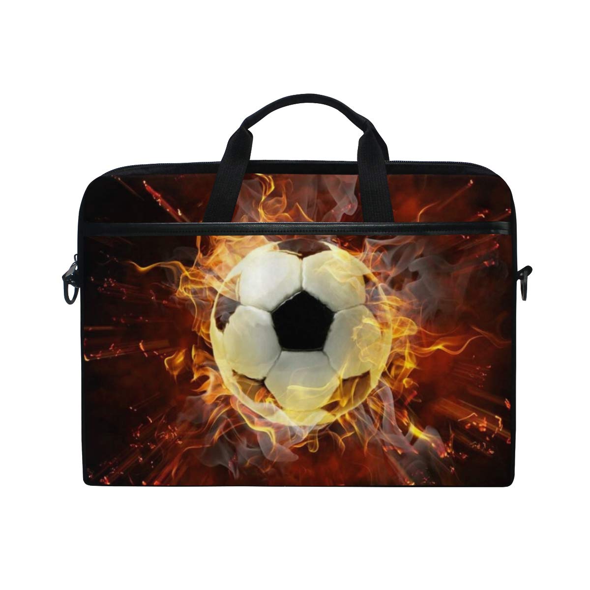LOSNINA 15-15.6 inch Laptop Bag,Passion Football Burning Sport Theme Soccer with Flame Splash Abstract Art,New Canvas Print Pattern Briefcase Laptop Shoulder Messenger Handbag Case Sleeve