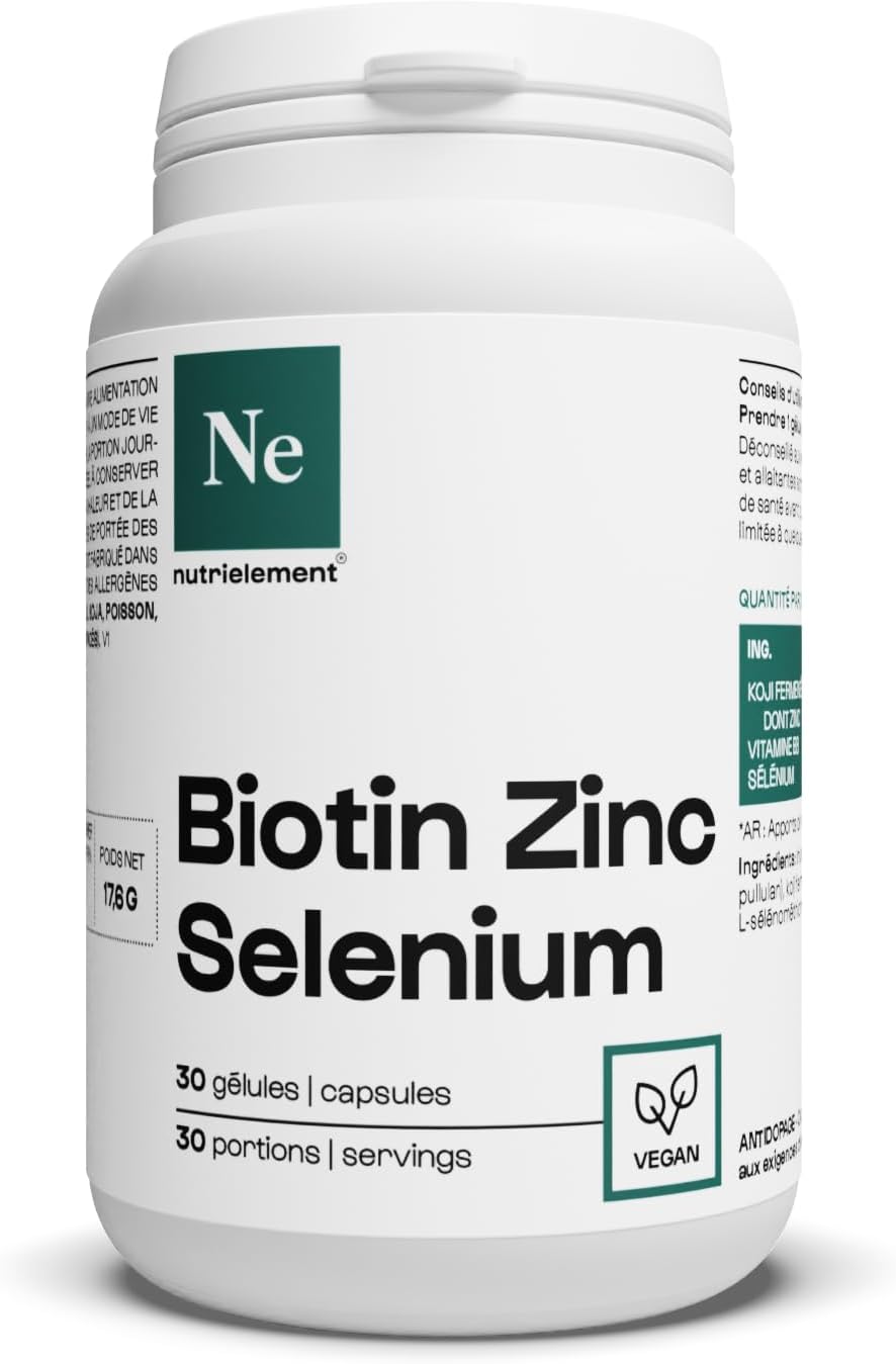 Nutrielement – biotine, zink en selenium – 30 capsules – voedingssupplement voor haargroei, huid, nagels – veganistisch