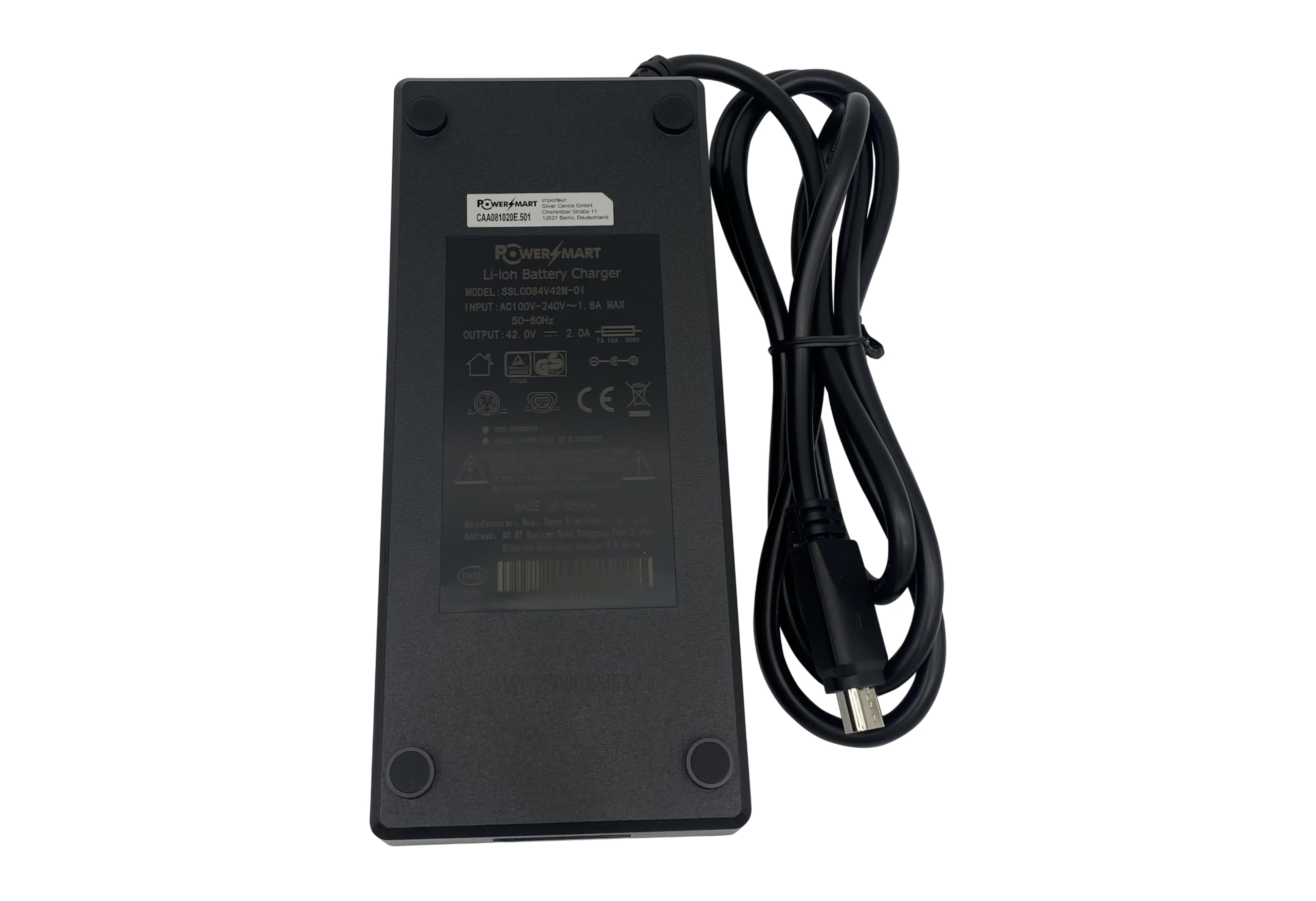 PowerSmart® Caricatore trapezoidale da 2 A, 5 pin, 42 V, compatibile con batterie al litio Joycube, Phylion 36 V