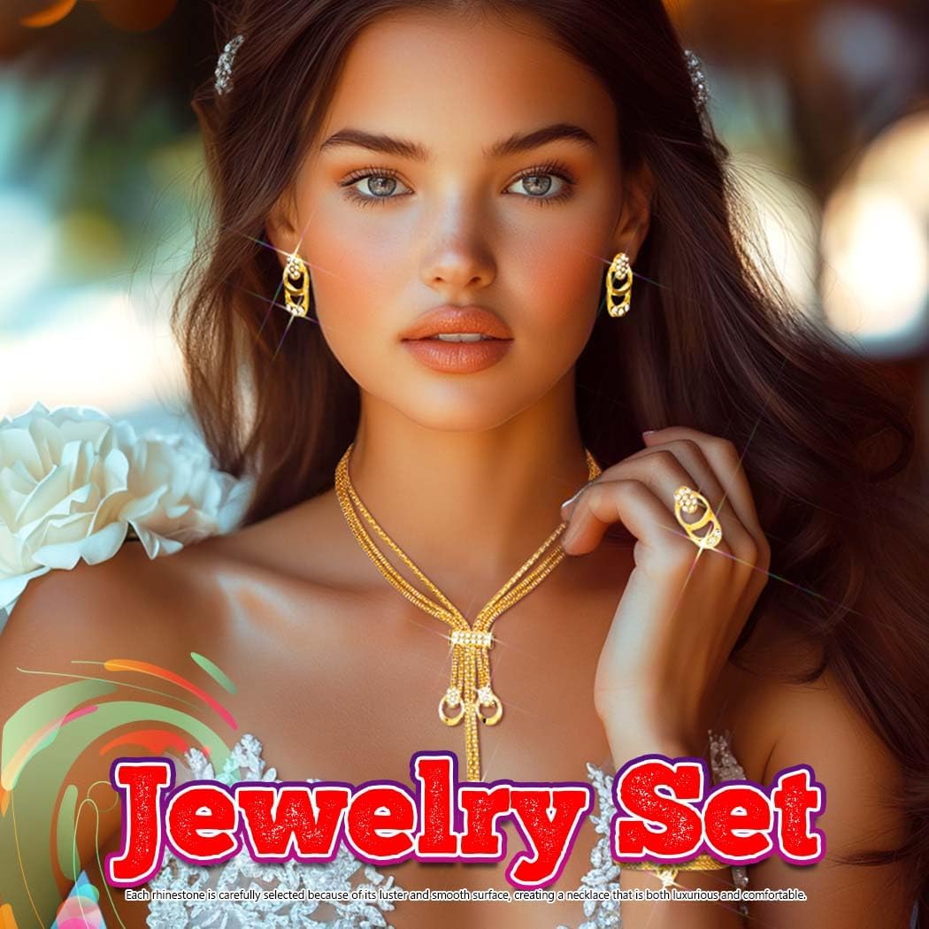 JAKAWIN Gold Choker Necklace and Earring Set Tassel Wedding Jewelry Bracelet Ring Sets for Women - Image 5