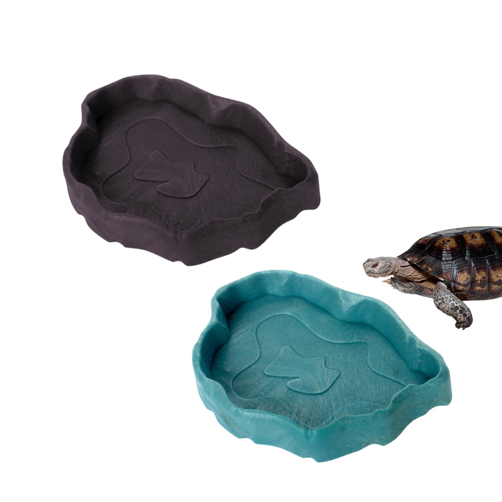 Tortoise Water Bowl,2 pcs Reptile Growth Reptile Water Dish Food Bowl Set,Food Feeder Bowl Resin Reptile Bowl for Pet Tortoise Lizard Frog Gecko Snake Chameleon,Safe and Non-toxic